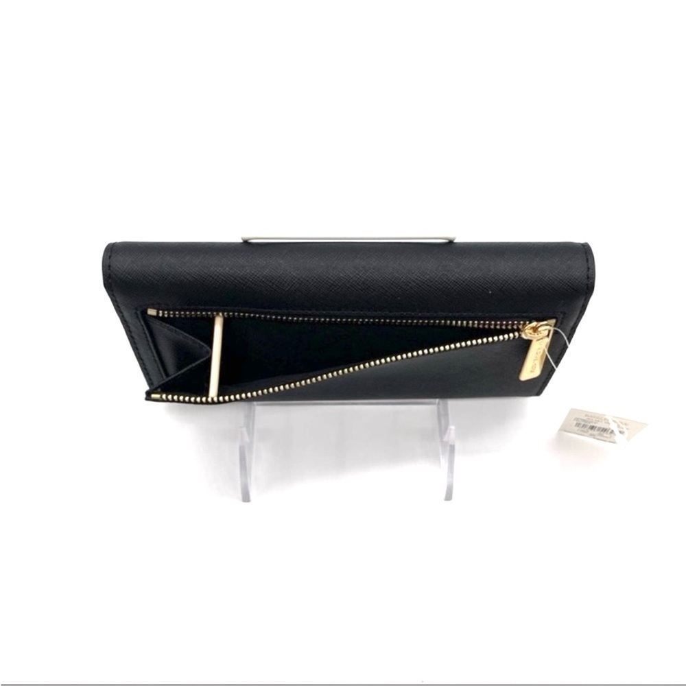 Michael Kors Large Jet Set Travel Trifold Wallet Black/Gold - Picture 6 of 7